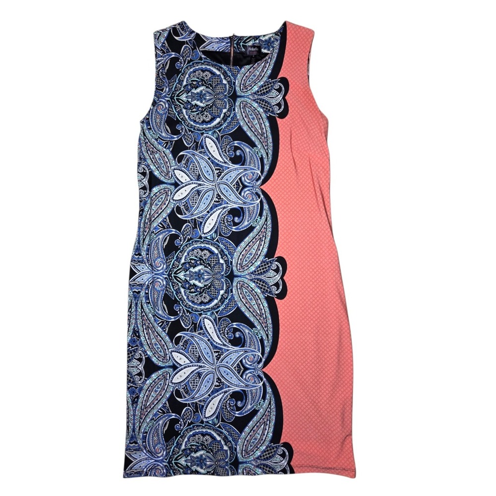 Rafaella Studio Paisley Coral Sleeveless Knee Length/Midi‎ Stretch Dress M - Picture 3 of 7